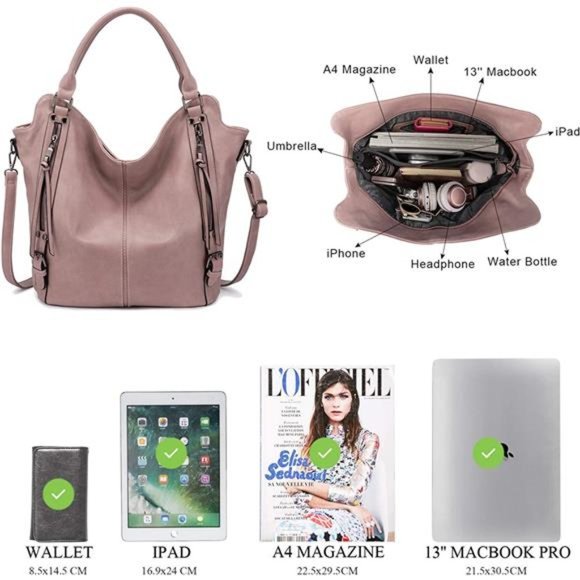 2 Pcs Tote Bag PU Leather Shoulder Bags Fashion Hobo Bags Large Purse Handbags - Picture 2 of 6